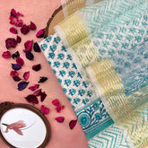 White Cotton Suit Material Set-Bagru Printed-VS3407